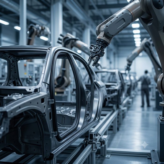 Automotive body-in-white assembly line with robotic welders