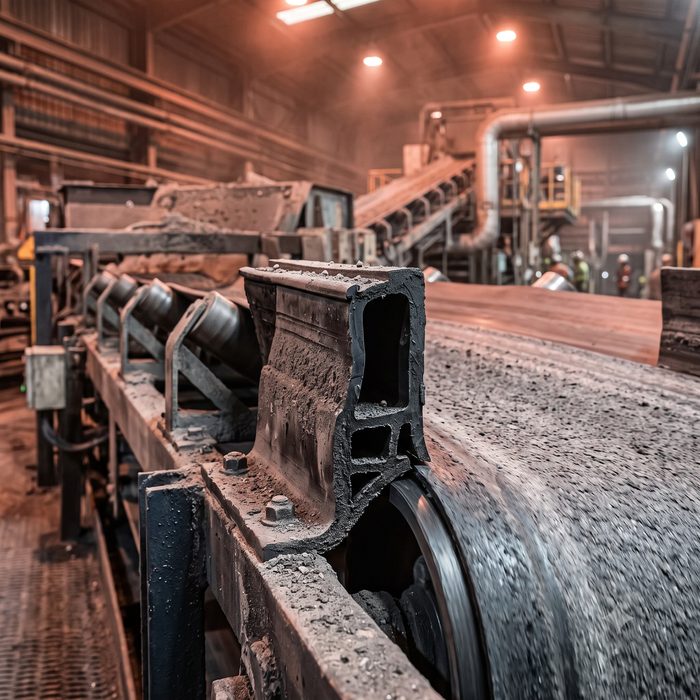 Conveyor system in a mining operation with rubber skirting