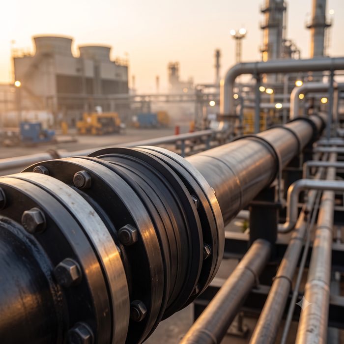 Pipeline flanges and gaskets at an oil and gas processing plant