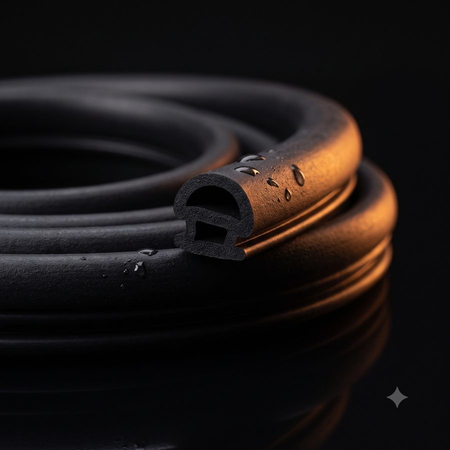 Coiled solid EPDM rubber sealing profile with integrated lip