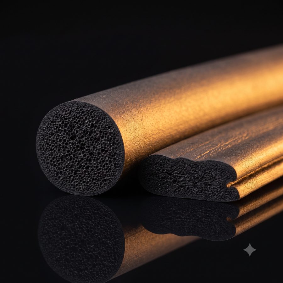 Closed-cell sponge EPDM profile showing its cellular cut face